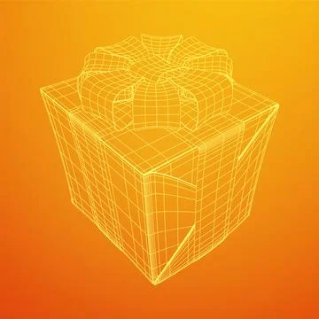 Gift Box with ribbon wireframe Stock Illustration