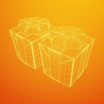 Gift Box with ribbon wireframe Stock Illustration