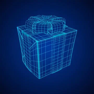 Gift Box with ribbon wireframe Stock Illustration