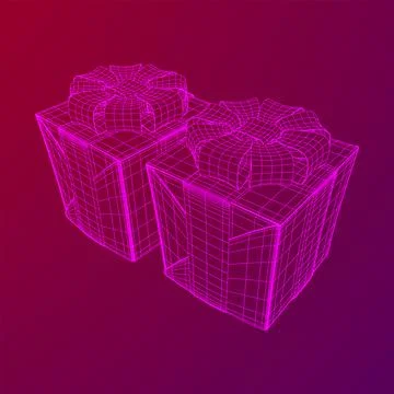 Gift Box with ribbon wireframe Stock Illustration