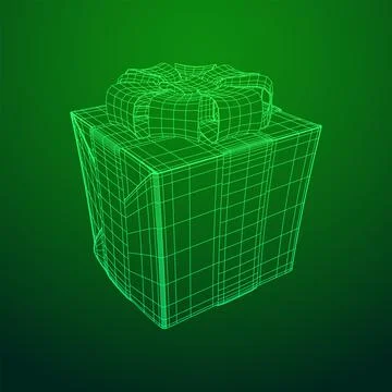 Gift Box with ribbon wireframe Stock Illustration