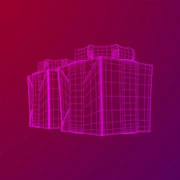 Gift Box with ribbon wireframe Stock Illustration