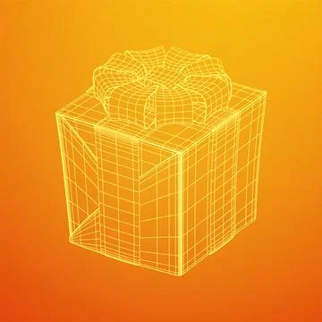 Gift Box with ribbon wireframe Stock Illustration