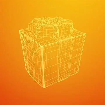 Gift Box with ribbon wireframe Stock Illustration