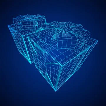 Gift Box with ribbon wireframe Stock Illustration