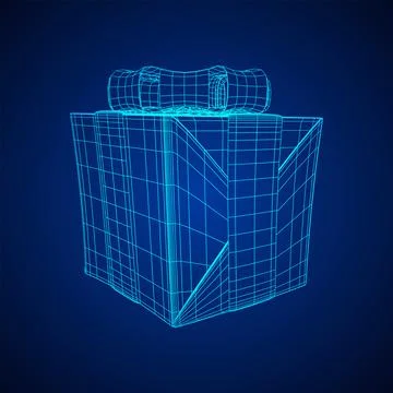 Gift Box with ribbon wireframe Stock Illustration