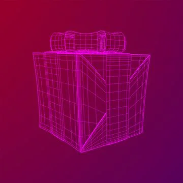 Gift Box with ribbon wireframe Stock Illustration