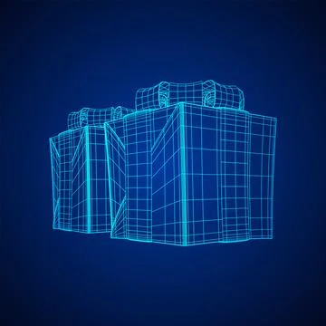 Gift Box with ribbon wireframe Stock Illustration