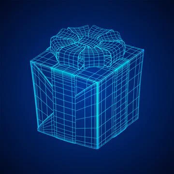 Gift Box with ribbon wireframe Stock Illustration