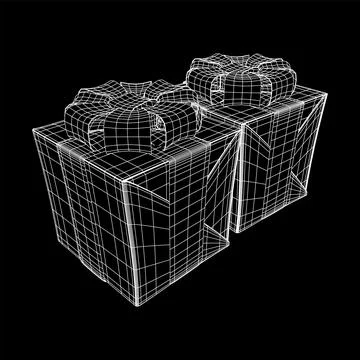 Gift Box with ribbon wireframe Stock Illustration