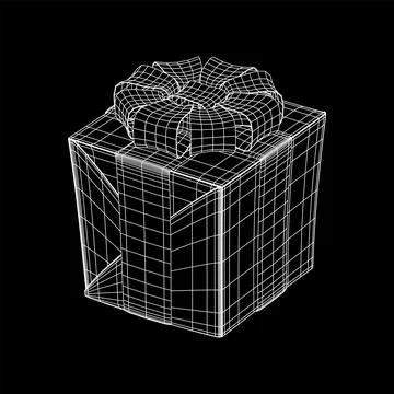 Gift Box with ribbon wireframe Stock Illustration