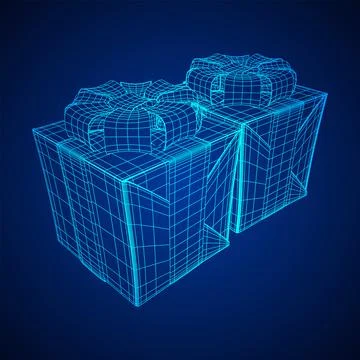 Gift Box with ribbon wireframe Stock Illustration