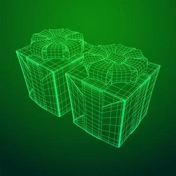 Gift Box with ribbon wireframe Stock Illustration