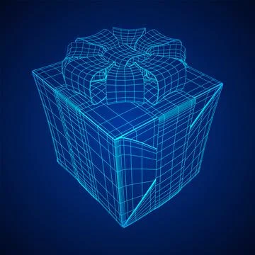 Gift Box with ribbon wireframe Stock Illustration