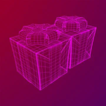 Gift Box with ribbon wireframe Stock Illustration