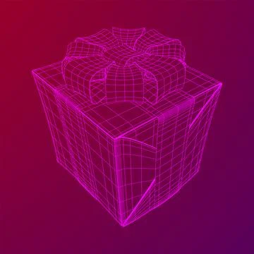 Gift Box with ribbon wireframe Stock Illustration