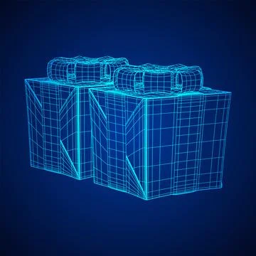 Gift Box with ribbon wireframe Stock Illustration