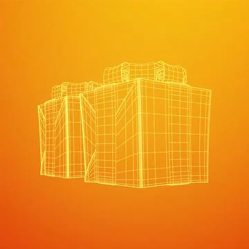 Gift Box with ribbon wireframe Stock Illustration