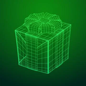 Gift Box with ribbon wireframe Stock Illustration