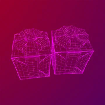 Gift Box with ribbon wireframe Stock Illustration