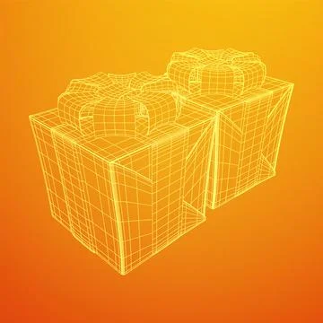 Gift Box with ribbon wireframe Stock Illustration