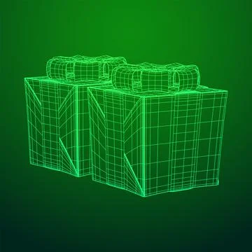Gift Box with ribbon wireframe Stock Illustration