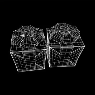 Gift Box with ribbon wireframe Stock Illustration