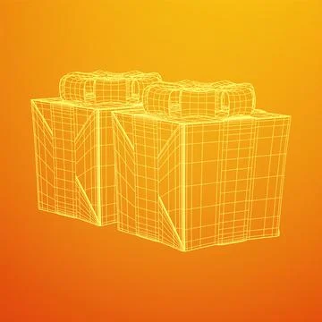 Gift Box with ribbon wireframe Stock Illustration