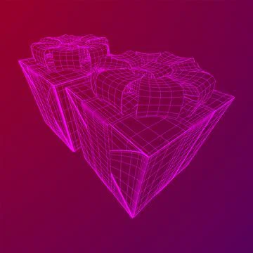 Gift Box with ribbon wireframe Stock Illustration