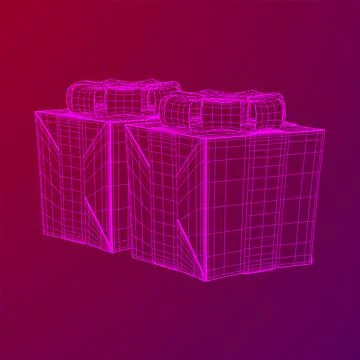 Gift Box with ribbon wireframe Stock Illustration