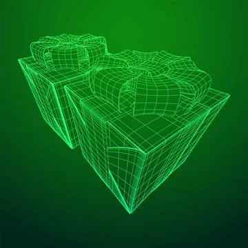 Gift Box with ribbon wireframe Stock Illustration