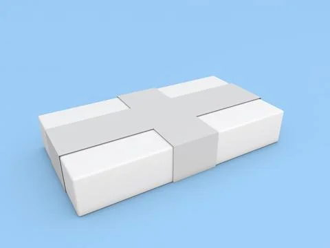 Gift box with ribbons on a blue background. Stock Illustration