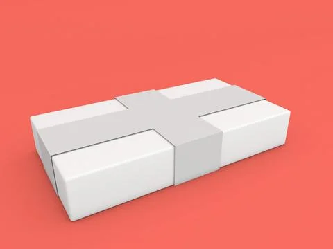 Gift box with ribbons on a red background. Stock Illustration