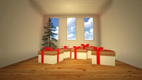Gift box in room Stock Illustration