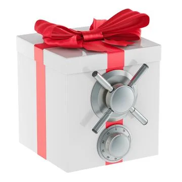 Gift box with safe combination lock and metal handle safe, 3D rendering Illustration