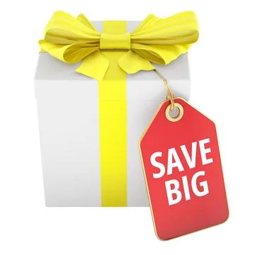 Gift box with Save Big tag, 3d rendering Stock Illustration