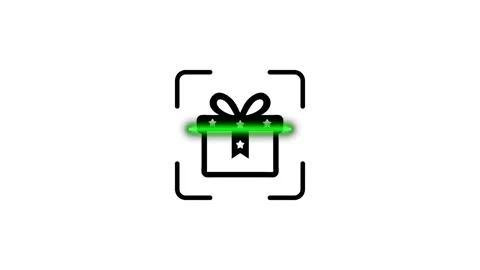 Gift box scanning animation with pulsing green light and camera focus frame. Stock Footage 346498459