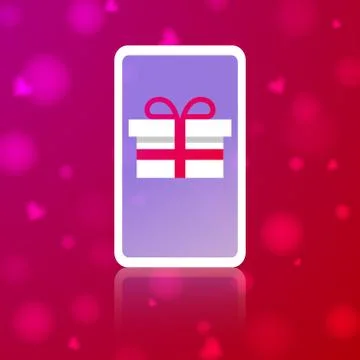 Gift box screen smartphone.Concept for web banner for St. Valentine s Day. Stock Illustration