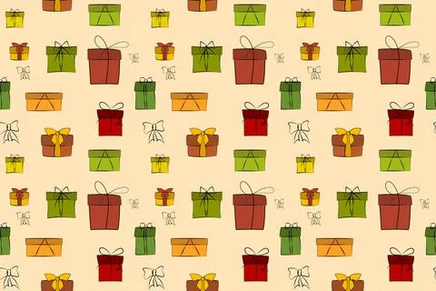 Gift box seamless pattern. Line art. Christmas, New Year, holidays, birthday イラスト素材