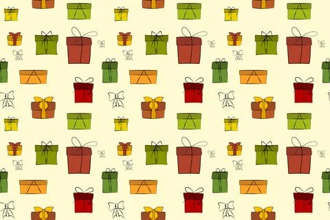 Gift box seamless pattern. Line art. Christmas, New Year, holidays, birthday イラスト素材