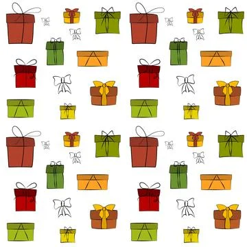 Gift box seamless pattern. Line art. Christmas, New Year, holidays, birthday Stock Illustration