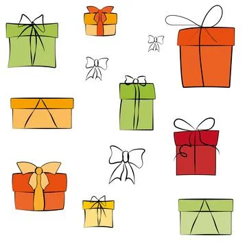 Gift box seamless pattern. Line art. Christmas, New Year, holidays, birthday Stock Illustration