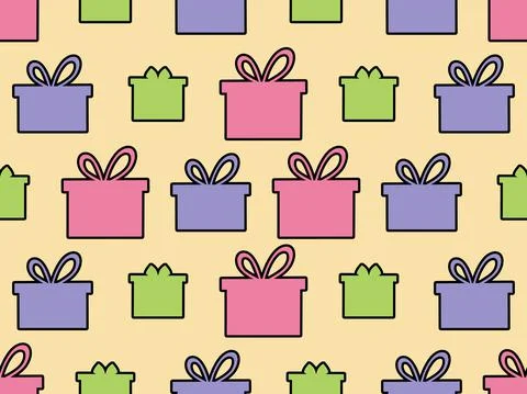 Gift box seamless pattern. Multi-colored gift boxes of different shapes 库存插图