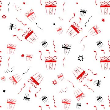 Gift box seamless pattern. Vector boxes with gifts and stars background for t 스톡 일러스트