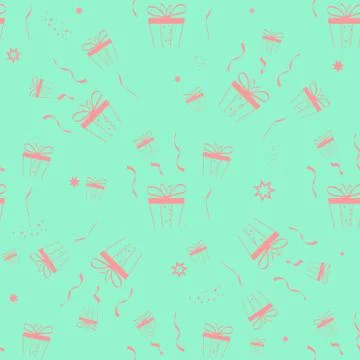 Gift box seamless pattern. Vector boxes with gifts and stars background for t 스톡 일러스트