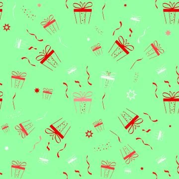 Gift box seamless pattern. Vector boxes with gifts and stars background for t 스톡 일러스트