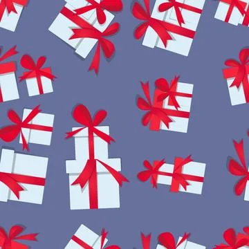 Gift box seamless pattern. Vector boxes with gifts background for texture design Stock Illustration