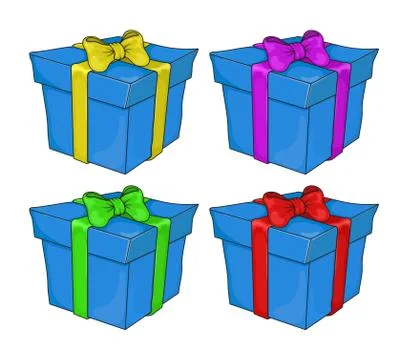 Gift Box Set. Blue Vector Present Boxes Isolated on White Background. Design  스톡 일러스트