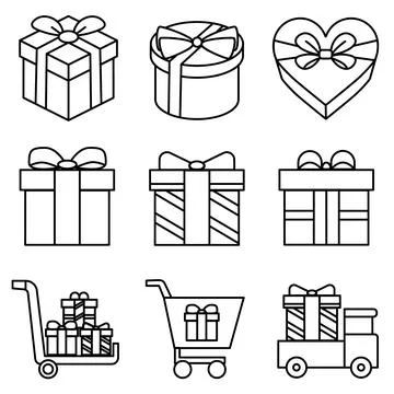 Gift box set icons. Parcel with ribbon bow. simple flat illustration. Vector  Stock Illustration