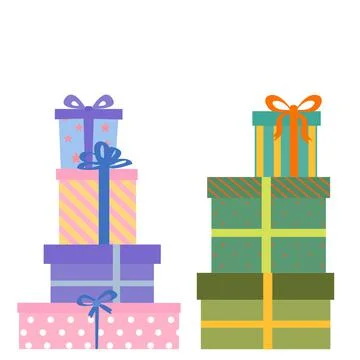 Gift box set. Stack of different presents for Christmas holiday. Big pile of Stock Illustration